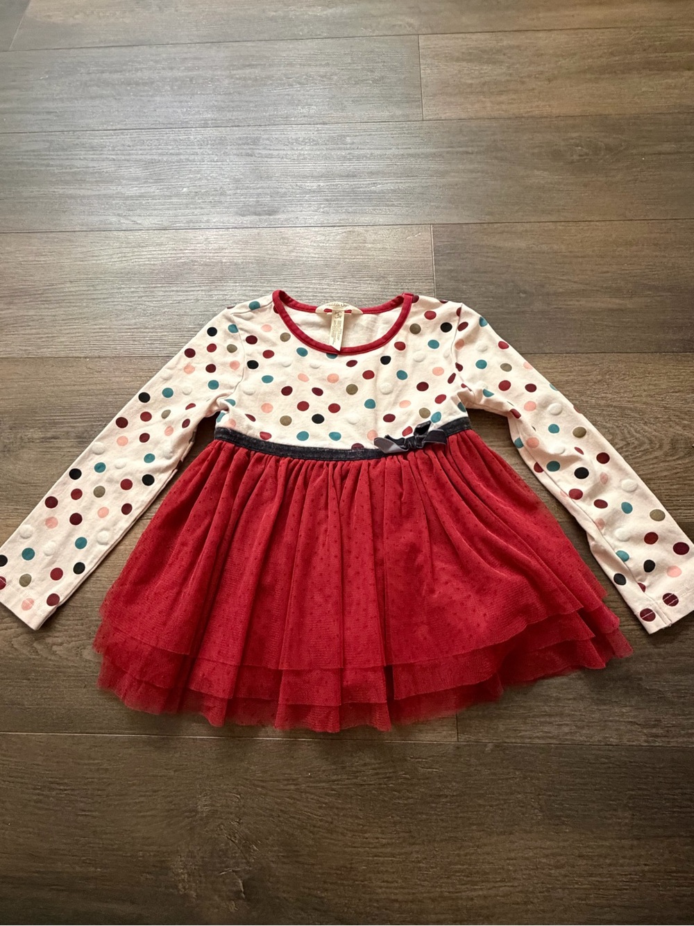 Matilda Jane Red Tulle Skirt Polka Dot Long Sleeve Dress